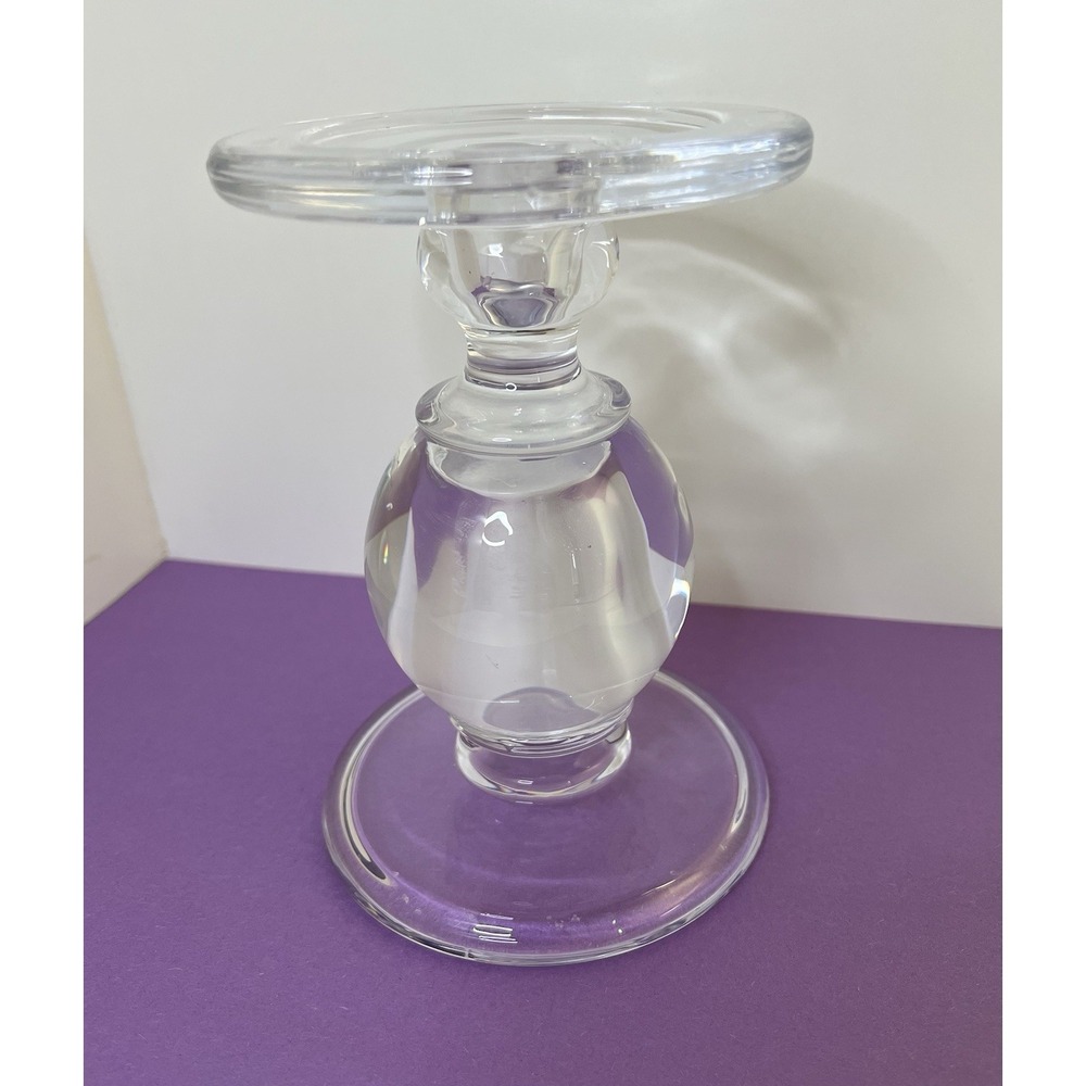 Crystal Bubble Glass Pillar Taper Candle Holder Ball Pedestal 6 1/2"x 4 3/8"
